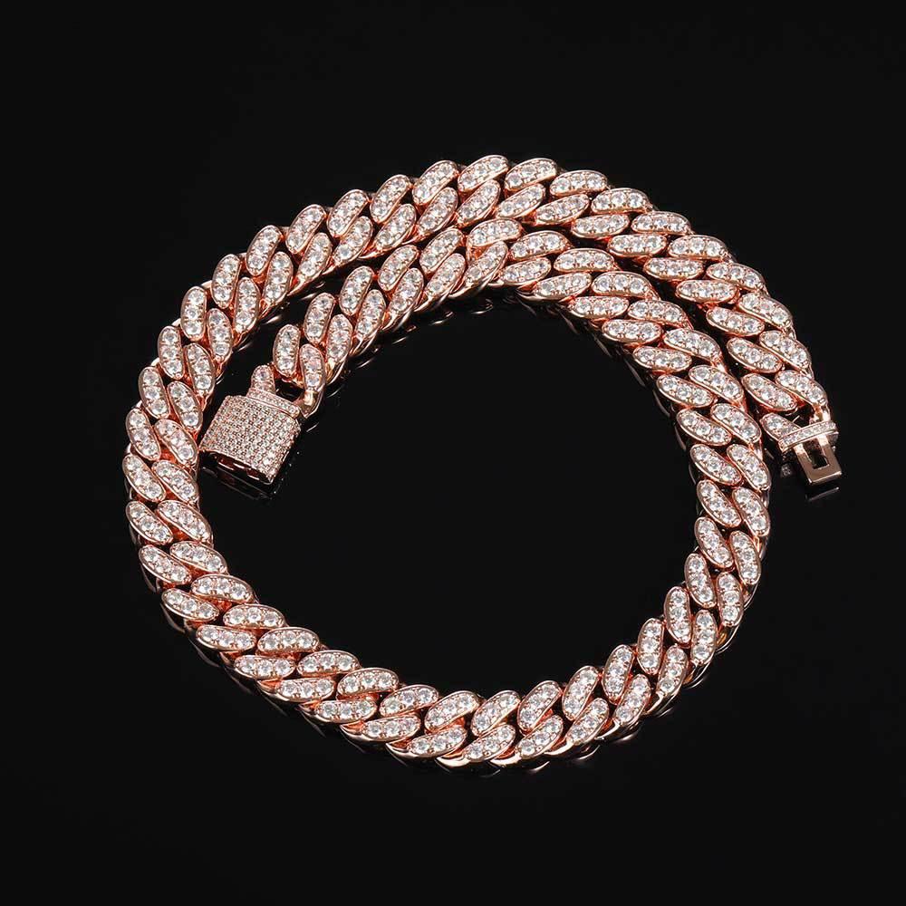 Custom 12mm Single-Row Cuban Link Rapper Iced Out Chain - CaratixJewelry